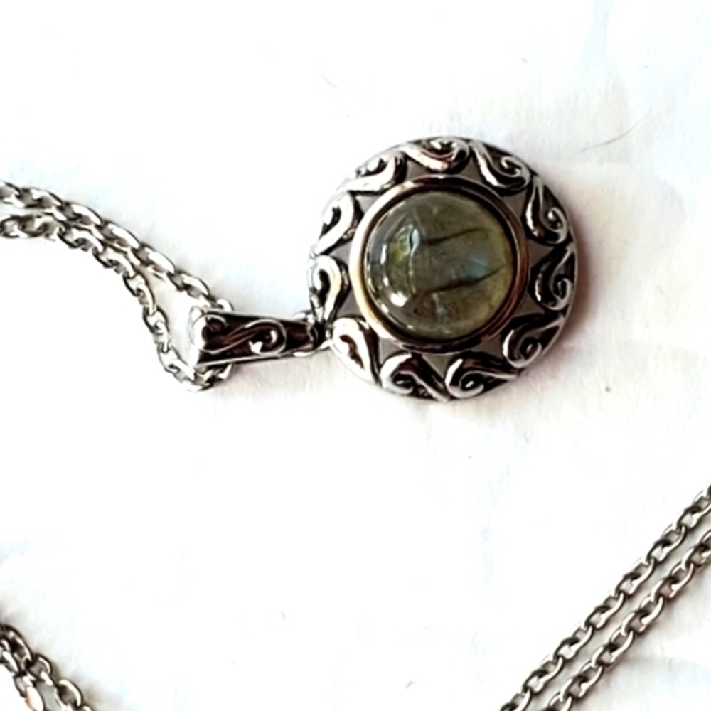 Green Gray Stone 316L SS Necklace Jewelry‎ Women Gift Box